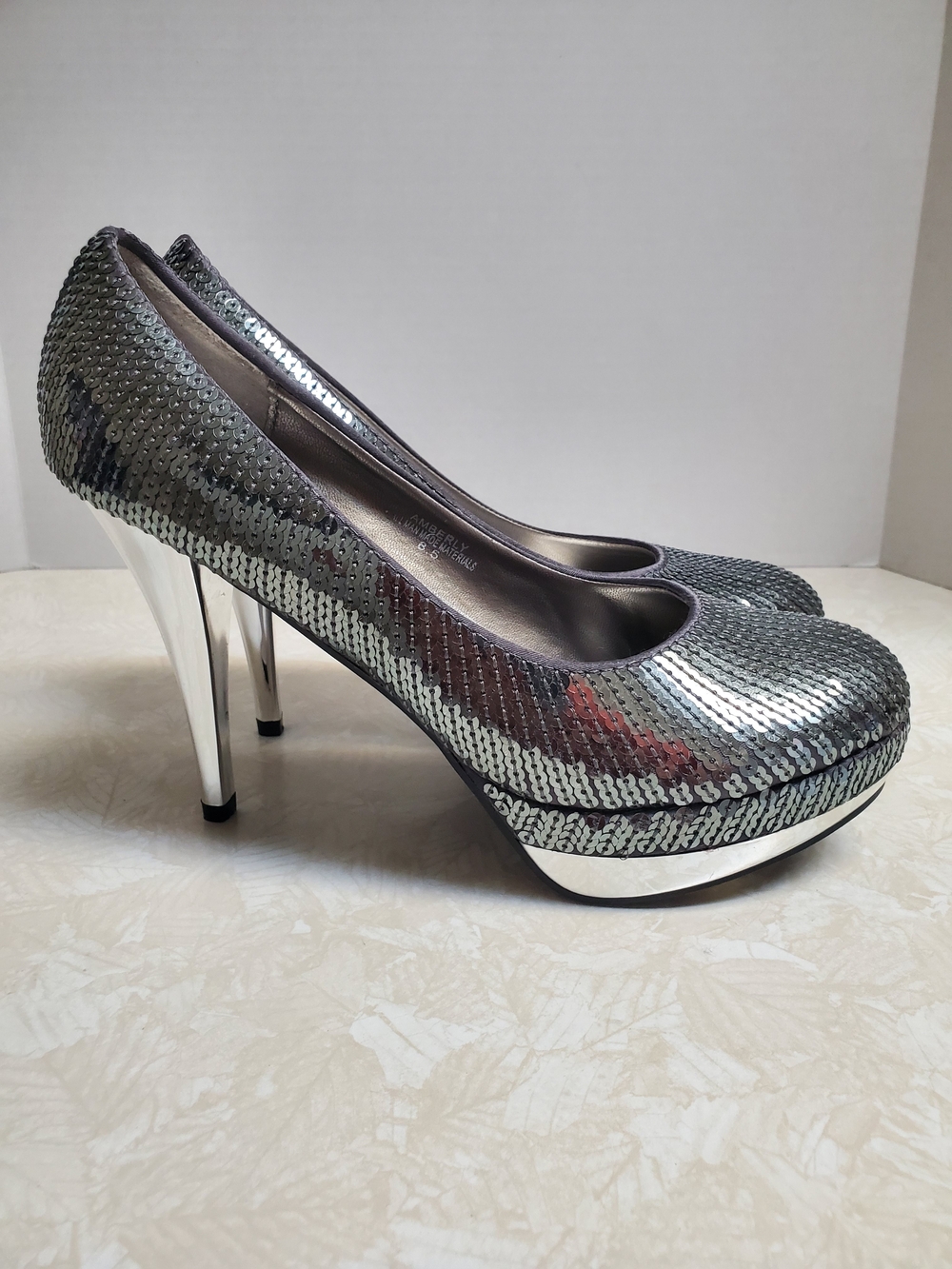 Giro Silver Sequin Platform Stilleto Pump with Mirrored Heel